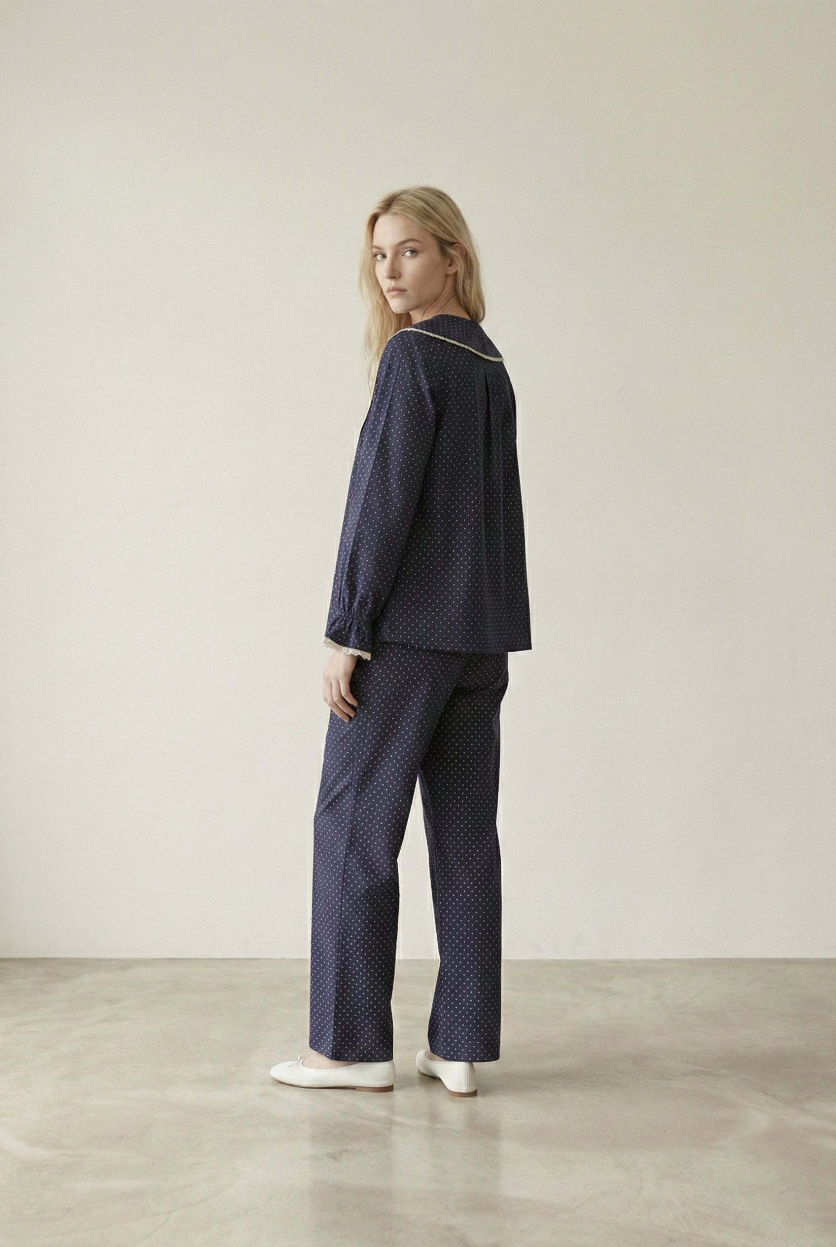  - Ever Lasting - Noelle Cotton Lapel Pajama Set / Dark Blue - Pajamas - Ever Lasting