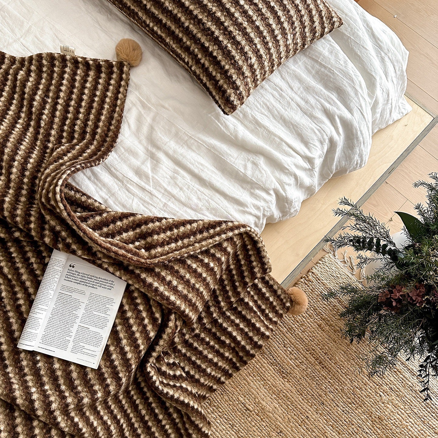  - Ever Lasting - Noelle Driftwood Stripe Velvet Throw / Green - Blanket - Ever Lasting