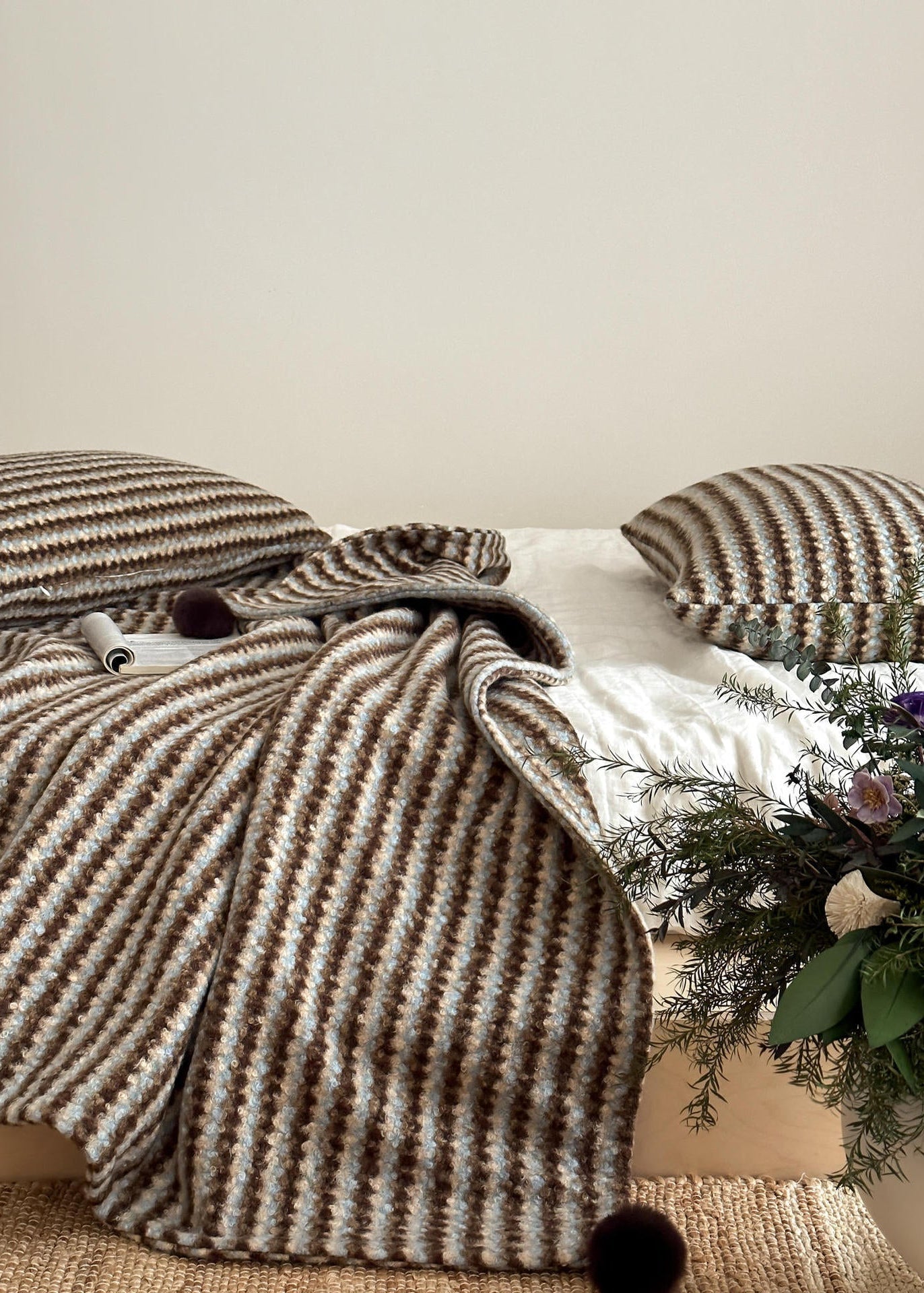  - Ever Lasting - Noelle Driftwood Stripe Velvet Throw / Green - Blanket - Ever Lasting