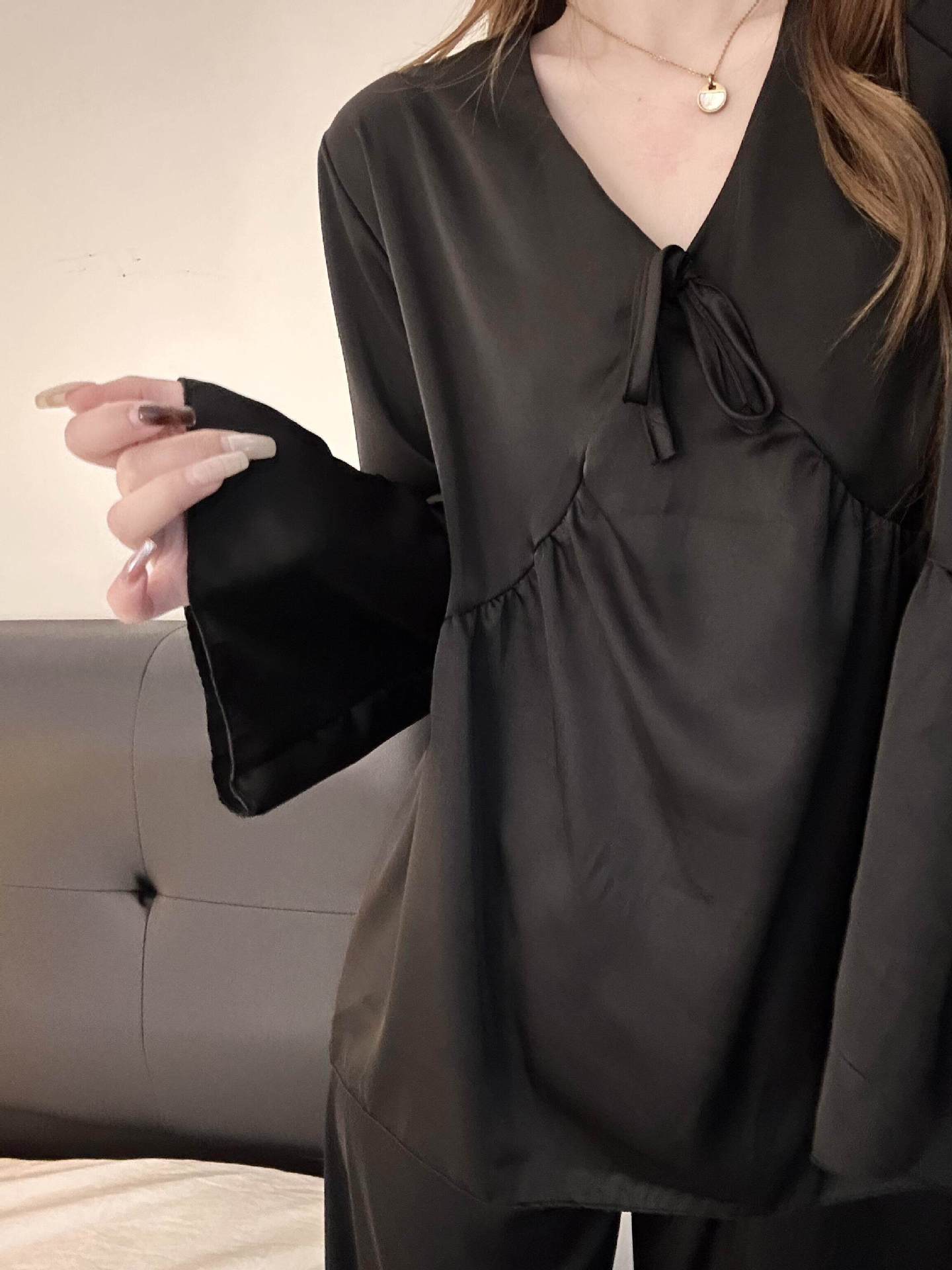 -Ever Lasting - Noira Silky Long-Sleeve Pajama Set / Black -Pajamas -Ever Lasting