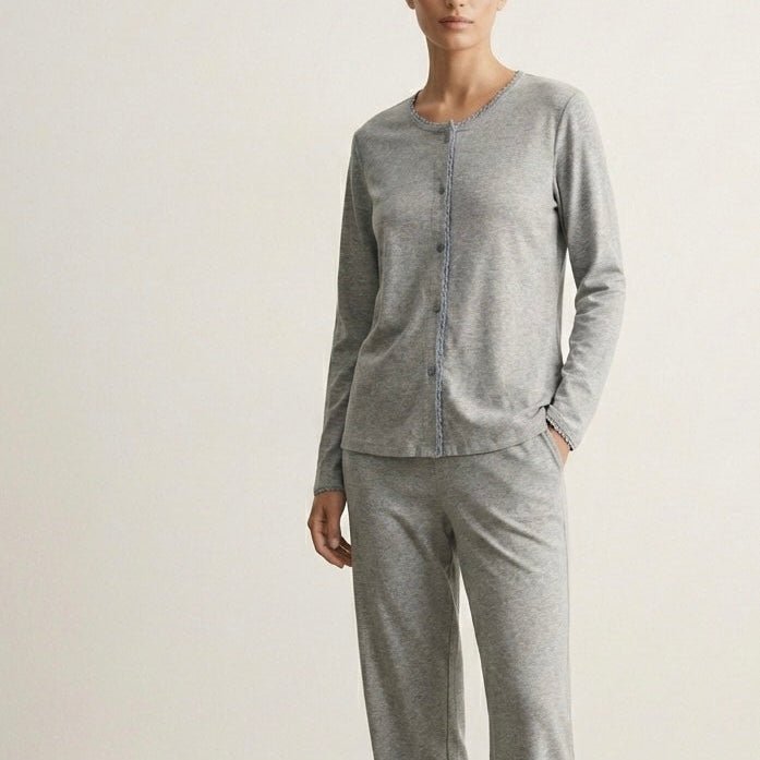  - Ever Lasting - Nola Long - Sleeve Lace Pajama Set / Gray - Pajamas - Ever Lasting