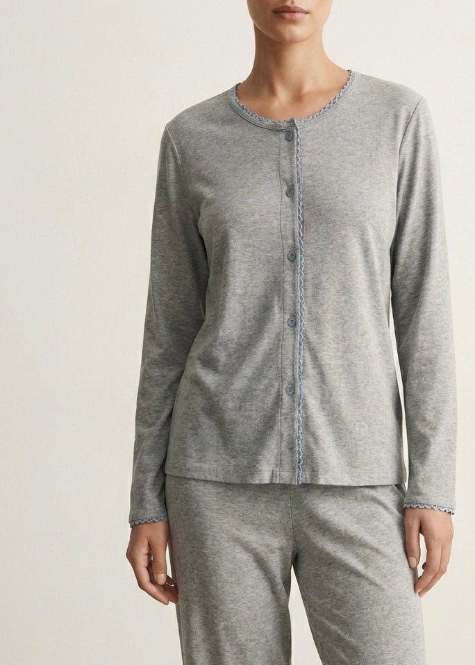 - Ever Lasting - Nola Long - Sleeve Lace Pajama Set / Gray - Pajamas - Ever Lasting