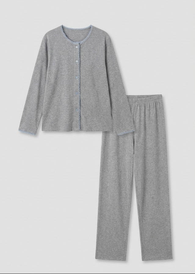  - Ever Lasting - Nola Long - Sleeve Lace Pajama Set / Gray - Pajamas - Ever Lasting