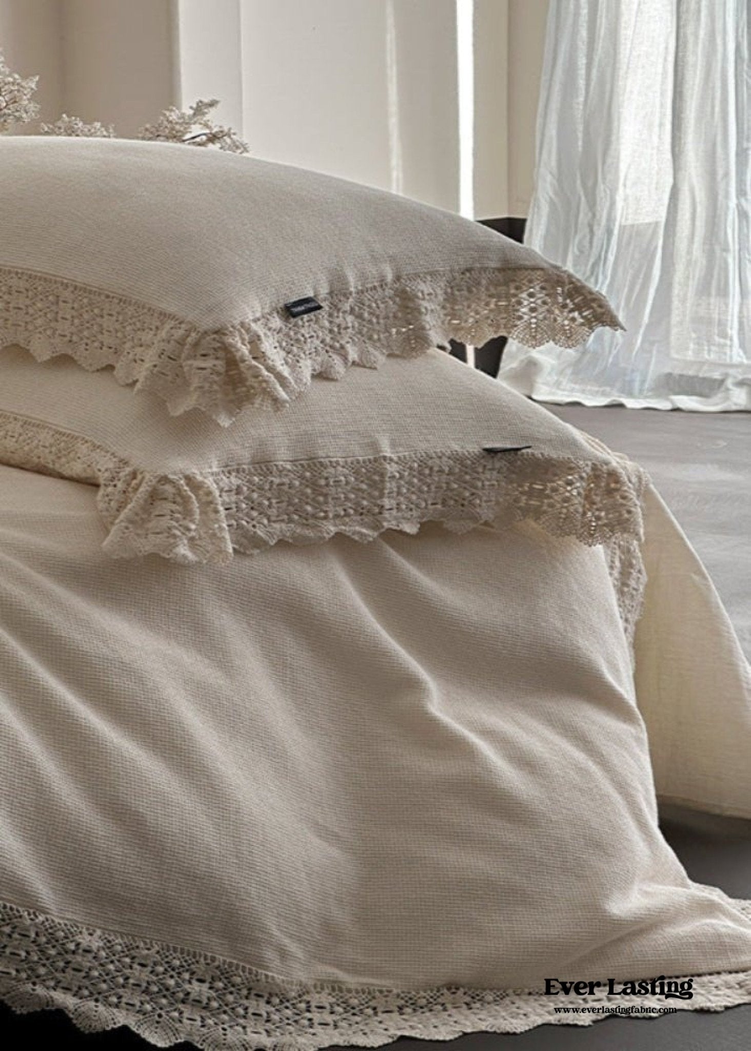 Nora Lace Double Gauze Ruffle Bedding Set / Beige - Ever Lasting
