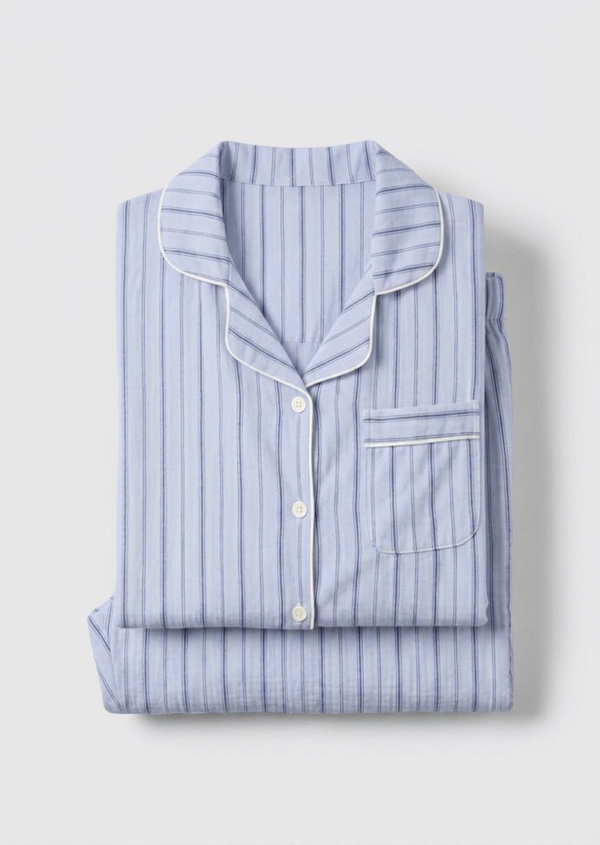  - Ever Lasting - Nyelle Double Gauze Striped Pajama Set / Blue - Pajamas - Ever Lasting
