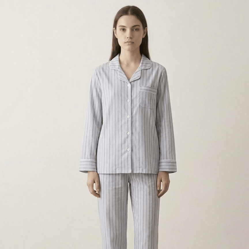  - Ever Lasting - Nyelle Double Gauze Striped Pajama Set / Blue - Pajamas - Ever Lasting
