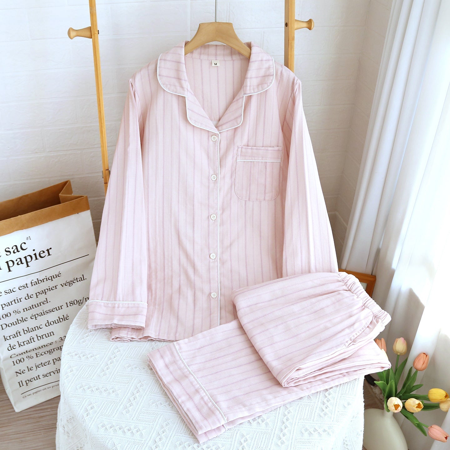  - Ever Lasting - Nyelle Double Gauze Striped Pajama Set / Blue - Pajamas - Ever Lasting