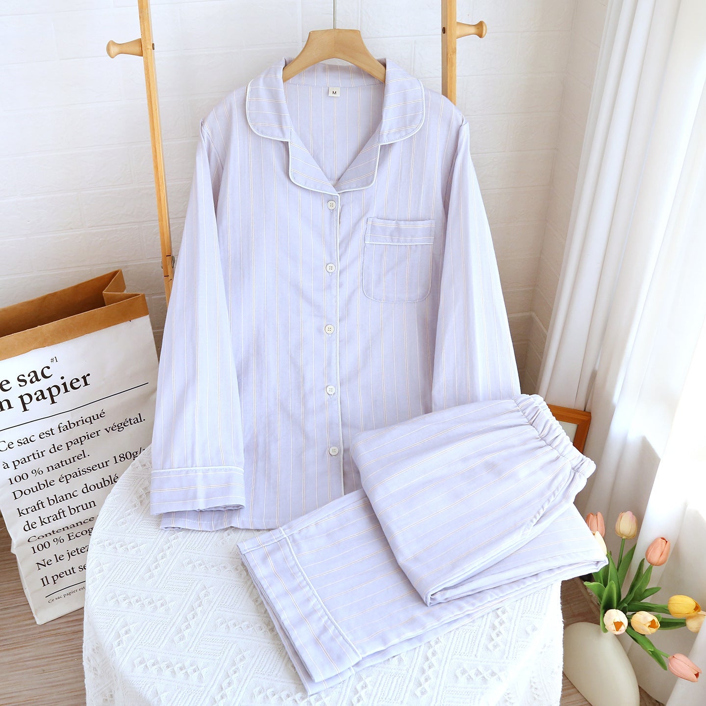  - Ever Lasting - Nyelle Double Gauze Striped Pajama Set / Blue - Pajamas - Ever Lasting
