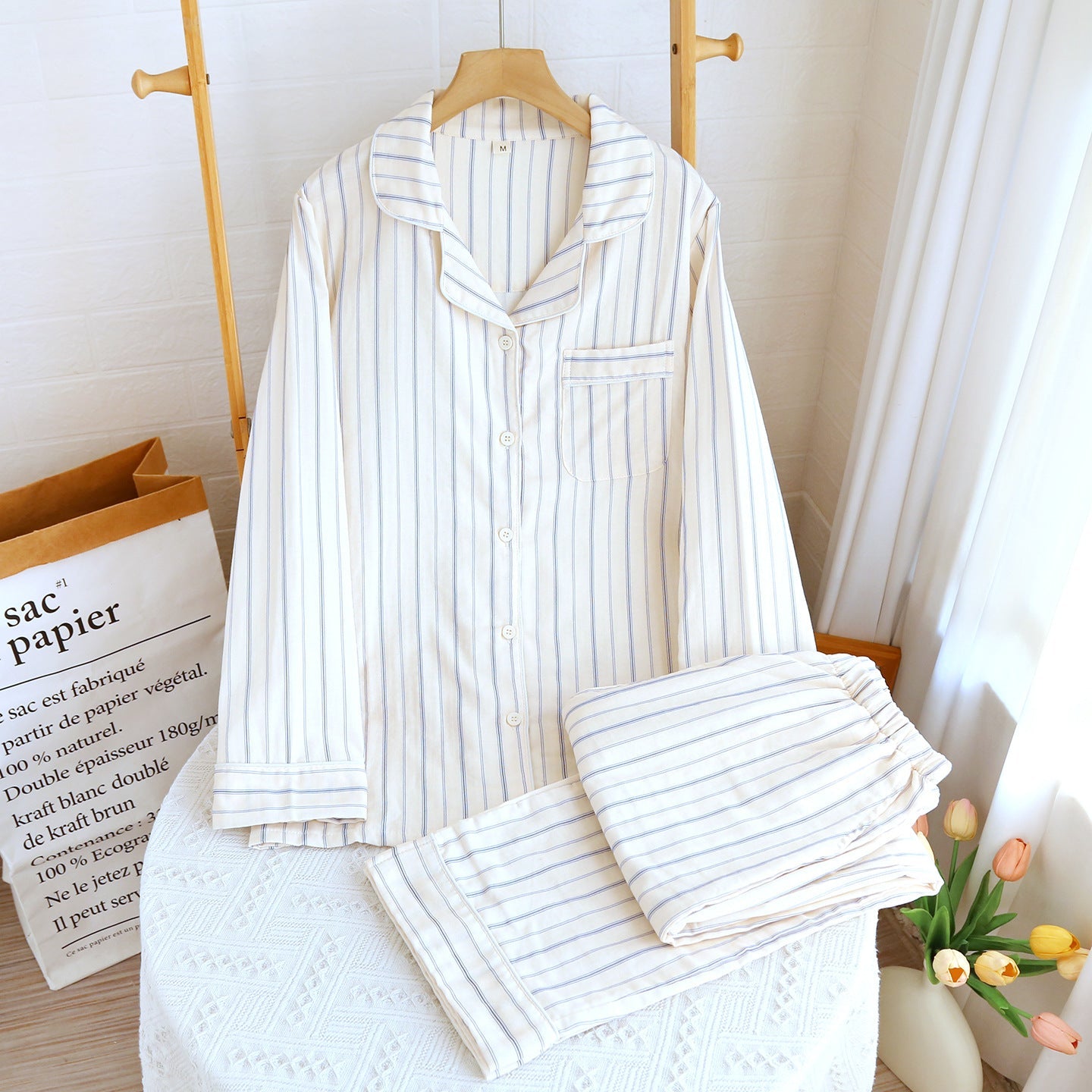  - Ever Lasting - Nyelle Double Gauze Striped Pajama Set / Blue - Pajamas - Ever Lasting