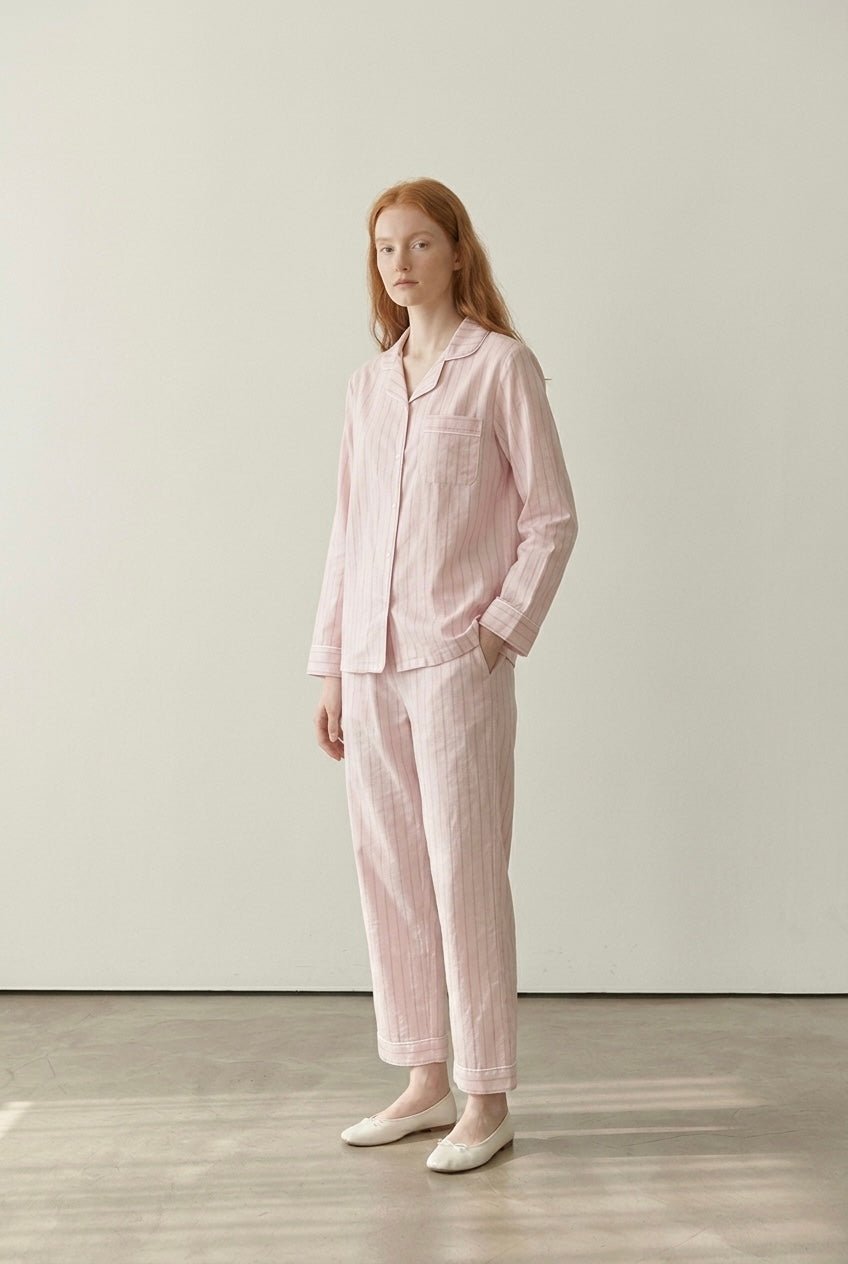  - Ever Lasting - Nyelle Double Gauze Striped Pajama Set / Pink - Pajamas - Ever Lasting