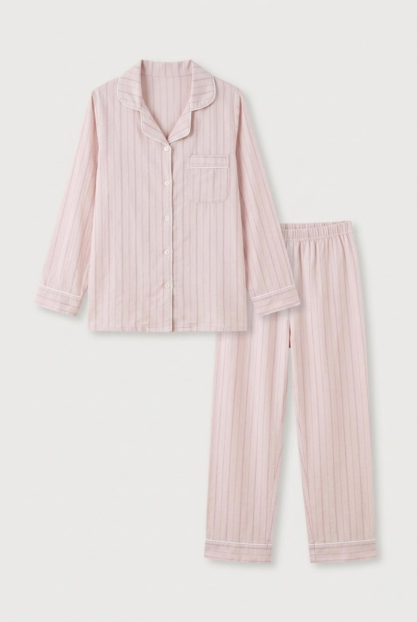  - Ever Lasting - Nyelle Double Gauze Striped Pajama Set / Pink - Pajamas - Ever Lasting