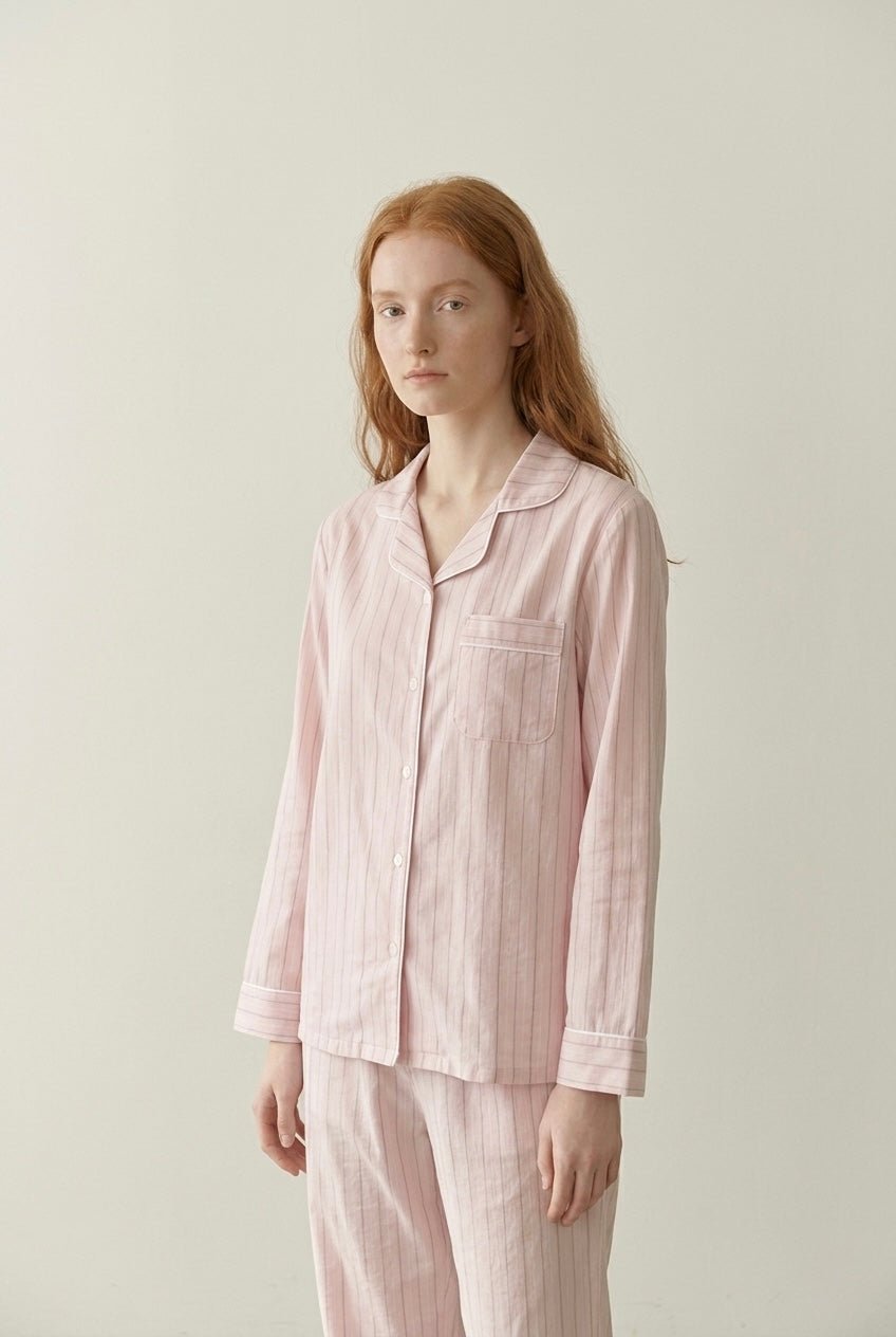  - Ever Lasting - Nyelle Double Gauze Striped Pajama Set / Pink - Pajamas - Ever Lasting