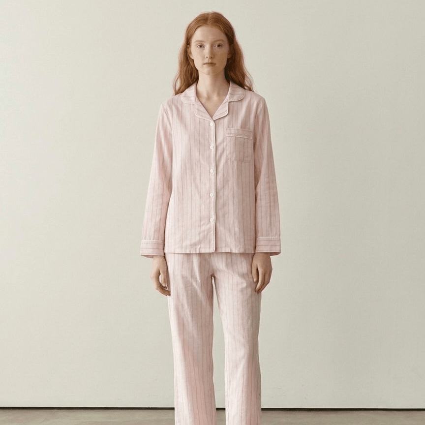  - Ever Lasting - Nyelle Double Gauze Striped Pajama Set / Pink - Pajamas - Ever Lasting