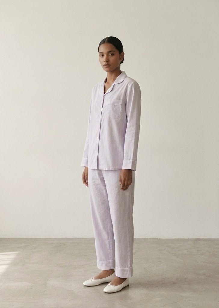  - Ever Lasting - Nyelle Double Gauze Striped Pajama Set / Purple - Pajamas - Ever Lasting