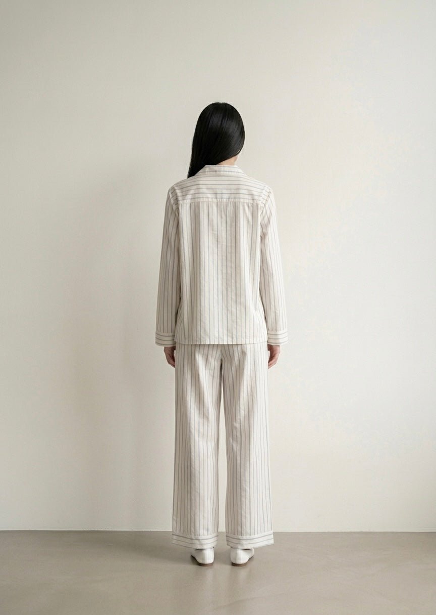 - Ever Lasting - Nyelle Double Gauze Striped Pajama Set / White - Pajamas - Ever Lasting