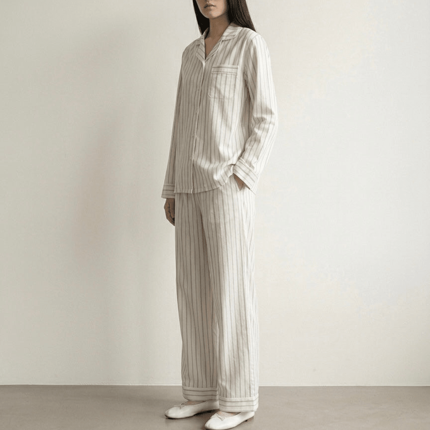  - Ever Lasting - Nyelle Double Gauze Striped Pajama Set / White - Pajamas - Ever Lasting