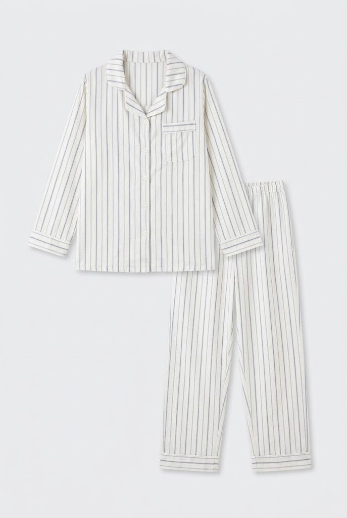  - Ever Lasting - Nyelle Double Gauze Striped Pajama Set / White - Pajamas - Ever Lasting