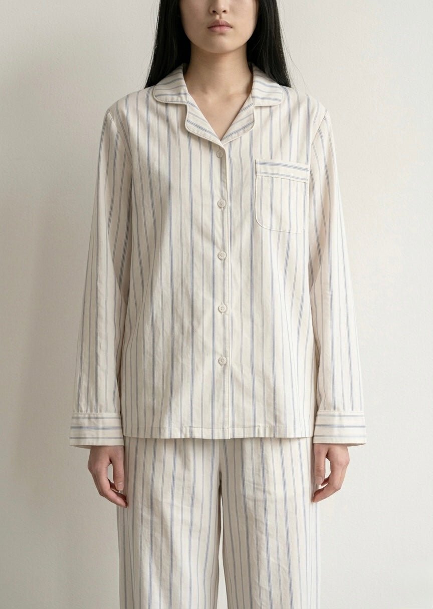  - Ever Lasting - Nyelle Double Gauze Striped Pajama Set / White - Pajamas - Ever Lasting