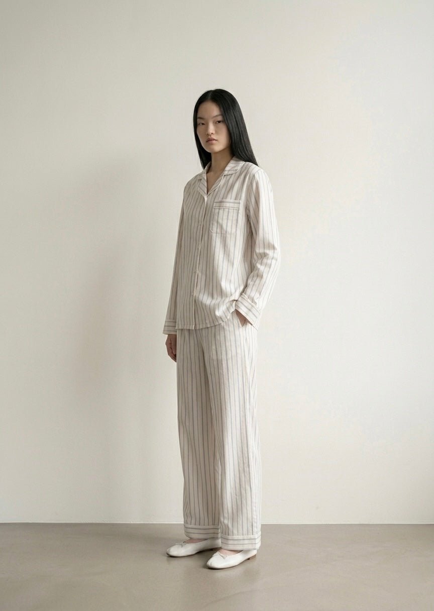  - Ever Lasting - Nyelle Double Gauze Striped Pajama Set / White - Pajamas - Ever Lasting