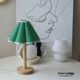 Oak Wood Table Lamp Petal / Green Light