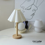 Oak Wood Table Lamp Petal / Cream Light