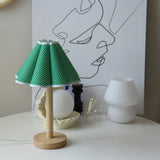 Oak Wood Table Lamp Petal / Green Light