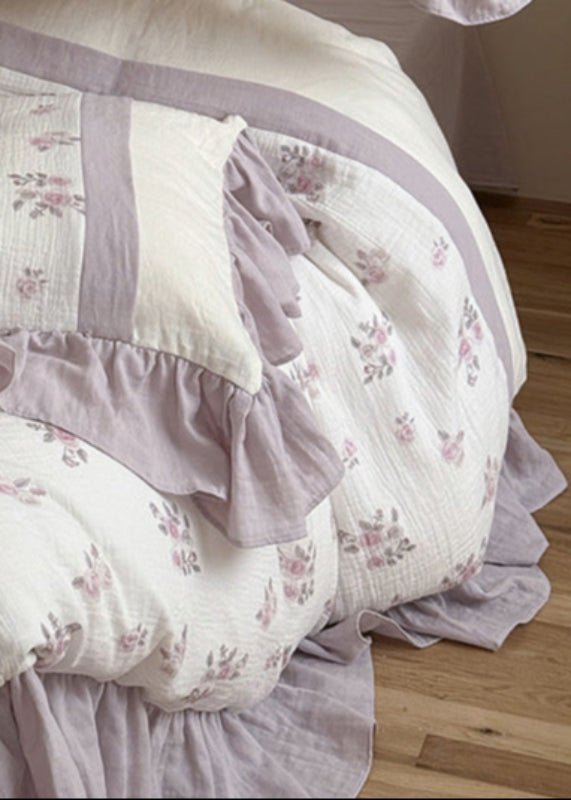 Odette French Floral Lace Ruffle Bedding Set / Purple - Ever Lasting