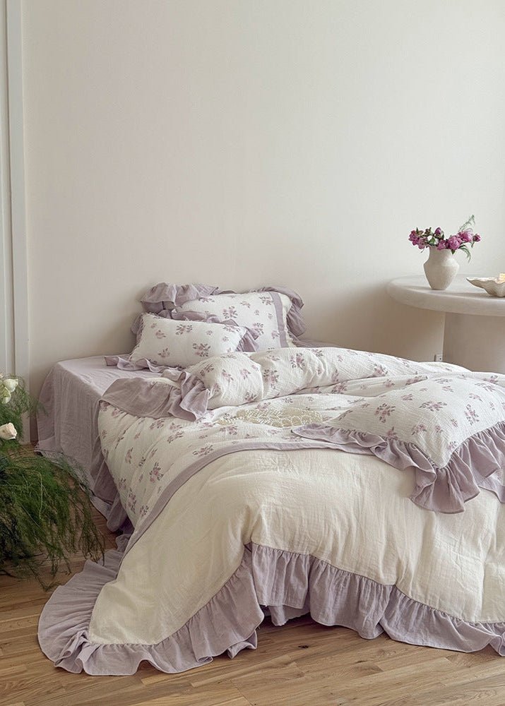 Odette French Floral Lace Ruffle Bedding Set / Purple - Ever Lasting