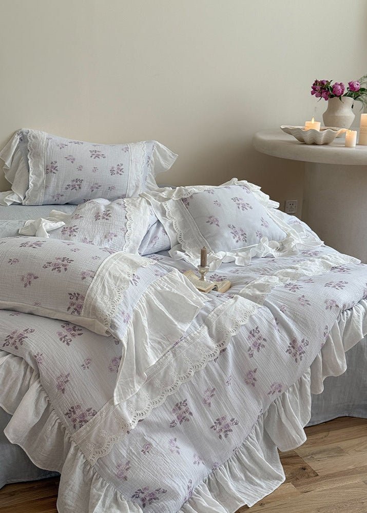 Odette French Floral Lace Ruffle Bedding Set / Purple - Ever Lasting