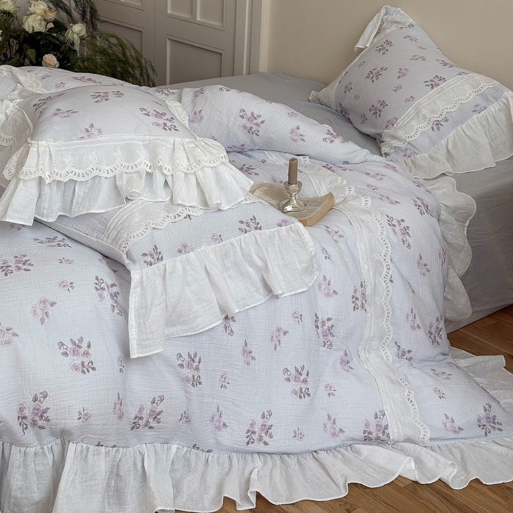 Odette French Floral Lace Ruffle Bedding Set / Purple - Ever Lasting