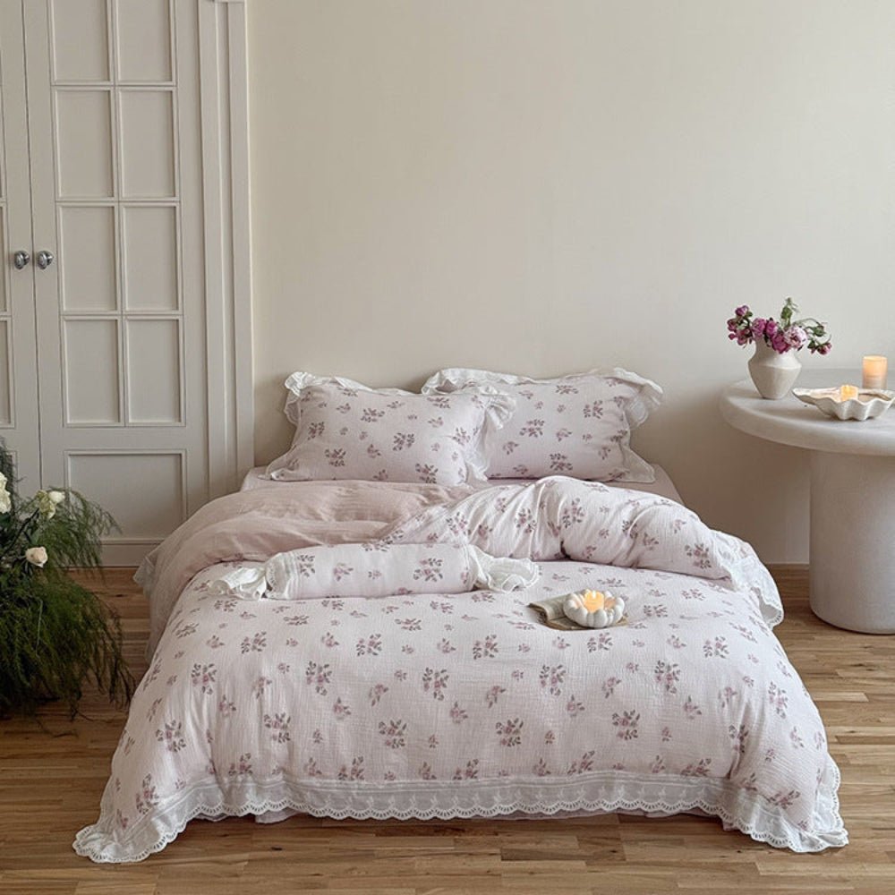 Odette French Floral Lace Ruffle Bedding Set / Purple - Ever Lasting