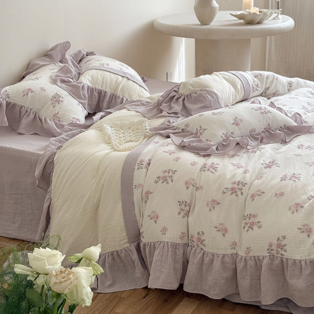 Odette French Floral Lace Ruffle Bedding Set / Purple - Ever Lasting