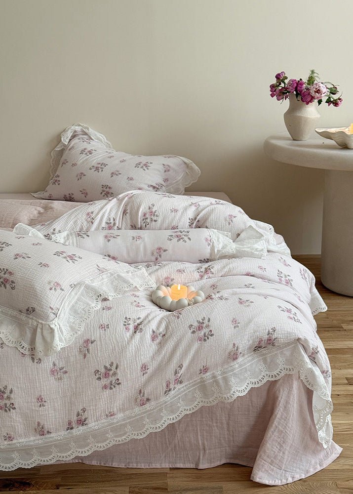 Odette French Floral Lace Ruffle Bedding Set / Purple - Ever Lasting