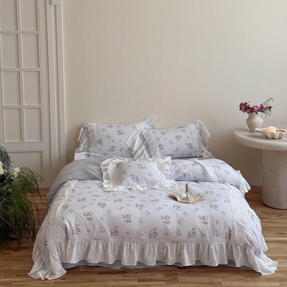 Odette French Floral Lace Ruffle Bedding Set / Purple - Ever Lasting