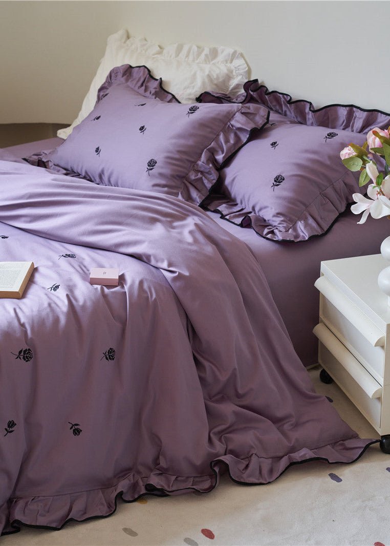 - Ever Lasting - Opal Floral Ruffle Lace Bedding Set / Purple - Bedding Set - Ever Lasting