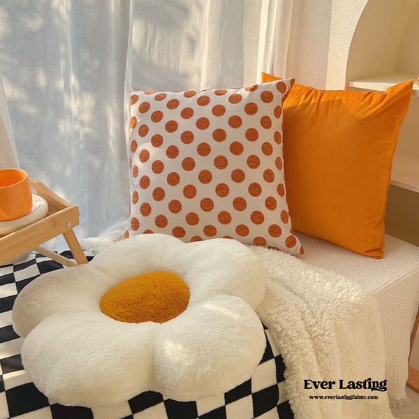Orange Flower Pillow Set / Polka Dot