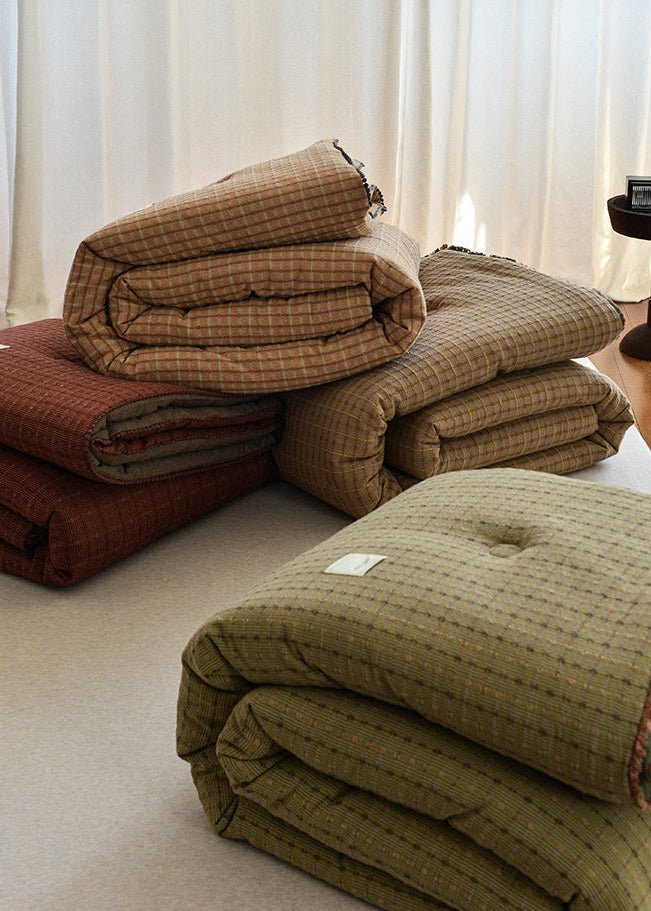  - Ever Lasting - Owen Retro Gingham Comforter Blanket / Brown - Blanket - Ever Lasting