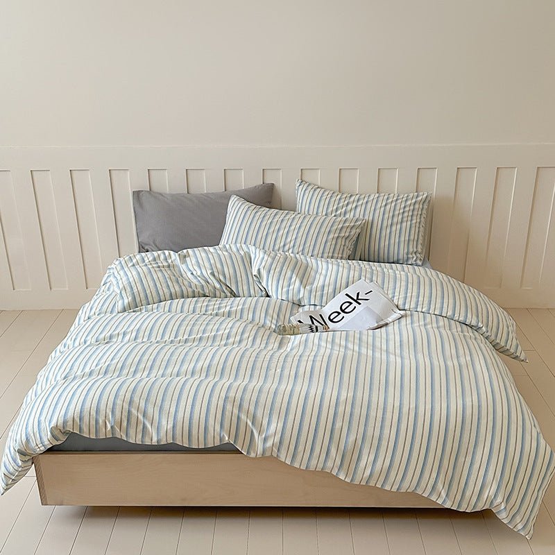  - Ever Lasting - Parker Minimalist Striped Bedding Set / Blue & Brown - Bedding Set - Ever Lasting