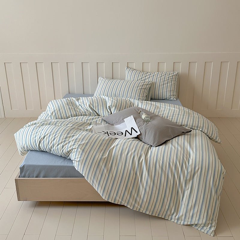  - Ever Lasting - Parker Minimalist Striped Bedding Set / Blue & Brown - Bedding Set - Ever Lasting
