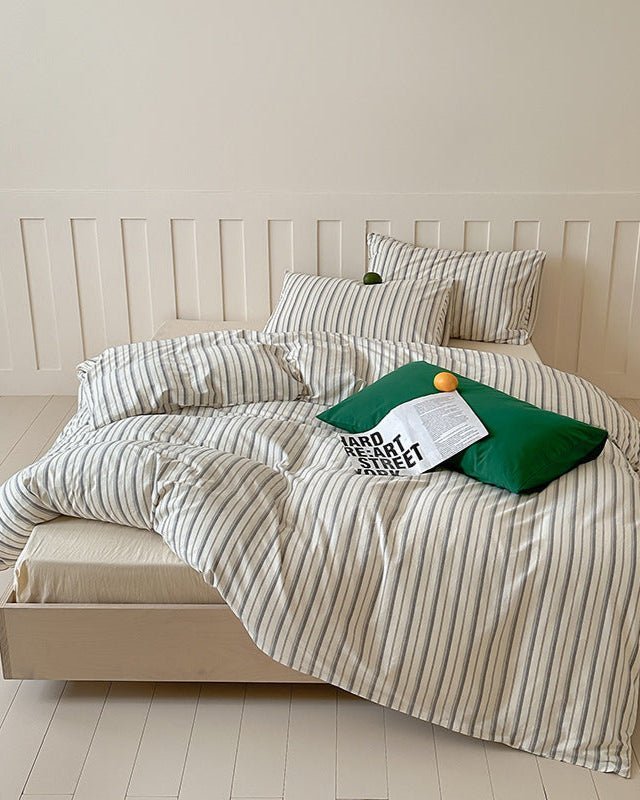  - Ever Lasting - Parker Minimalist Striped Bedding Set / Blue & Brown - Bedding Set - Ever Lasting