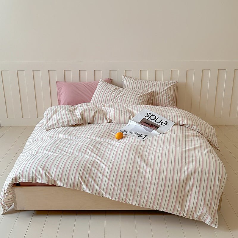 - Ever Lasting - Parker Minimalist Striped Bedding Set / Blue & Brown - Bedding Set - Ever Lasting