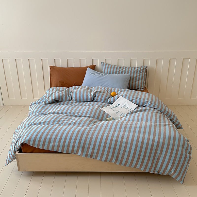 Parker Minimalist Striped Bedding Set / Khaki & Gray - Ever Lasting