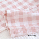 Pastel Gingham Long Sleeve And Pants Cotton Pajamas Set