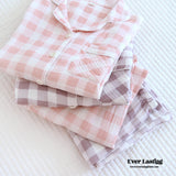 Pastel Gingham Long Sleeve And Pants Cotton Pajamas Set