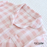 Pastel Gingham Long Sleeve And Pants Cotton Pajamas Set