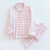 Pastel Gingham Long Sleeve And Pants Cotton Pajamas Set Pink / Small/Medium