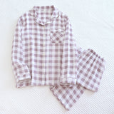 Pastel Gingham Long Sleeve And Pants Cotton Pajamas Set Purple / Small/Medium