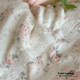 Paste Pink Floral Double Layer Cotton Ruffle Bedding Set
