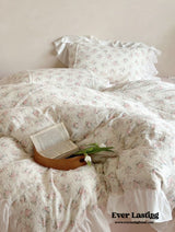 Paste Pink Floral Double Layer Cotton Ruffle Bedding Set
