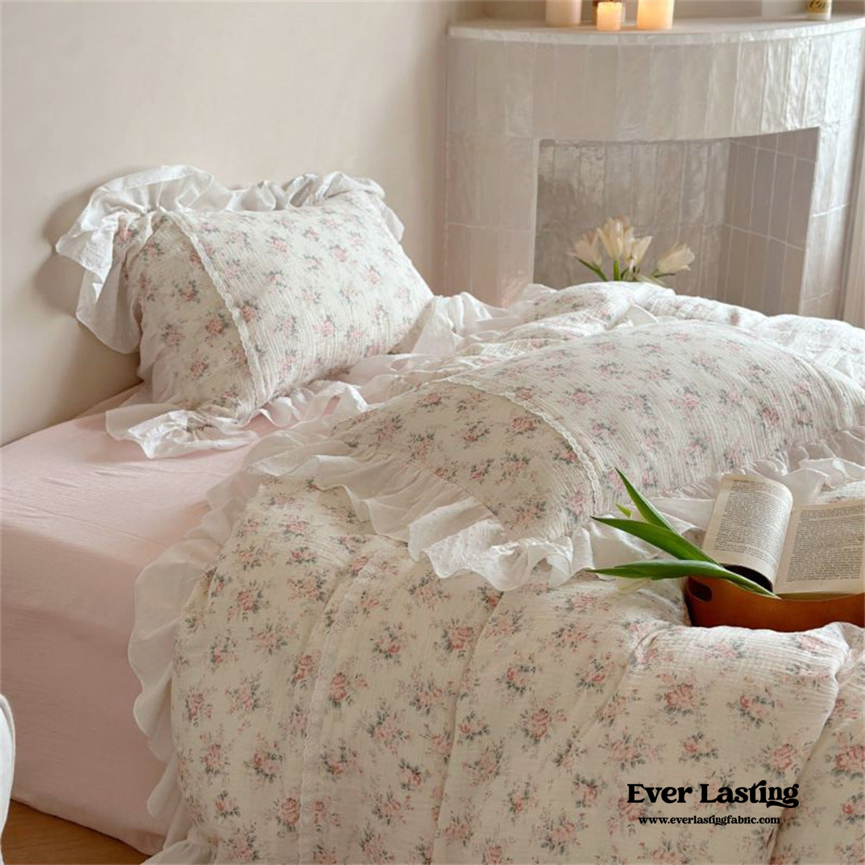 Shabby Chic flower duvet cover with ruffles online